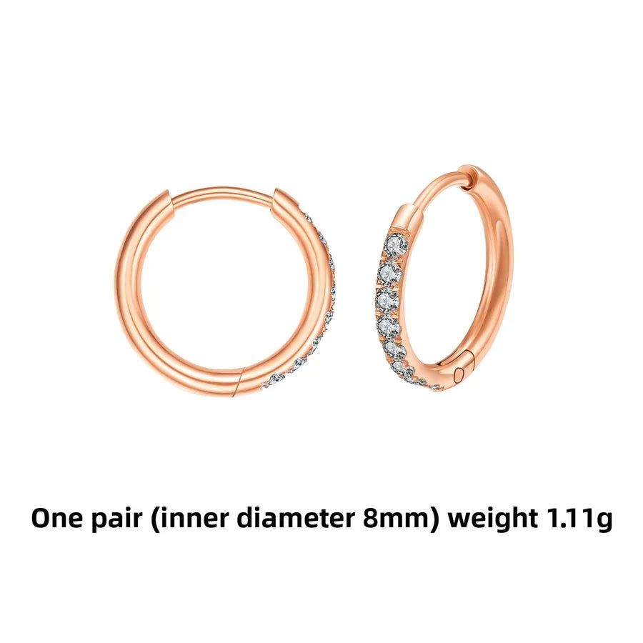 Gold Stainless Steel Hoop Earrings with Zirconia Rose Gold pair 2.0*8mm Stainless Steel Pair