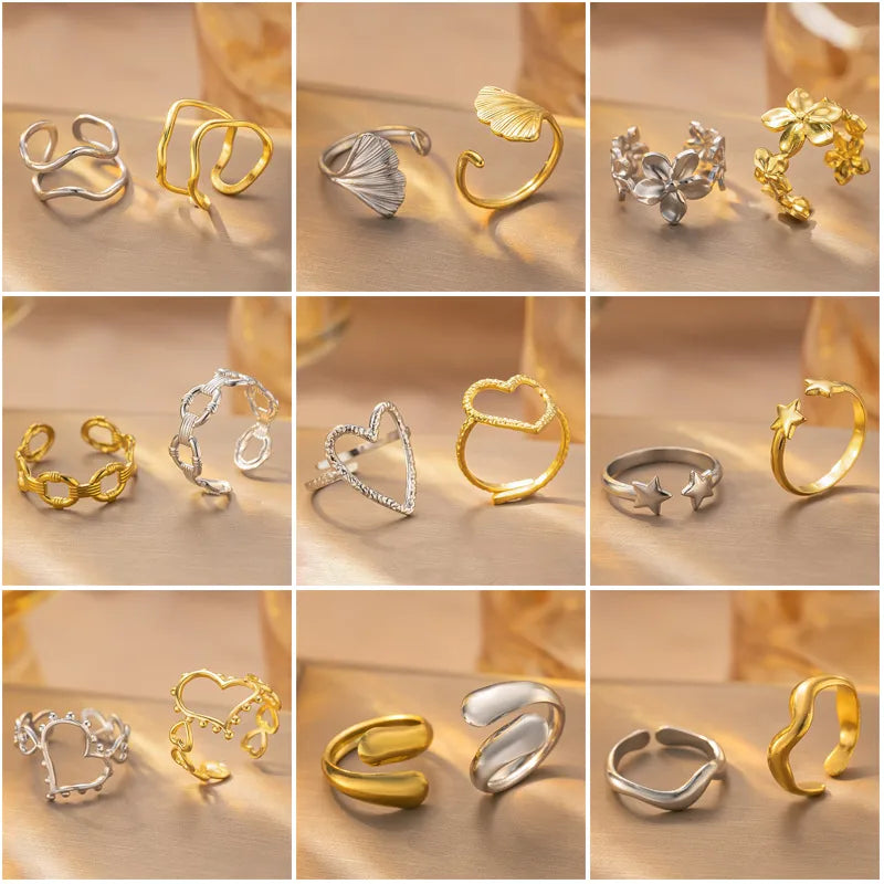 Geometric Titanium Steel Star Ring for Women