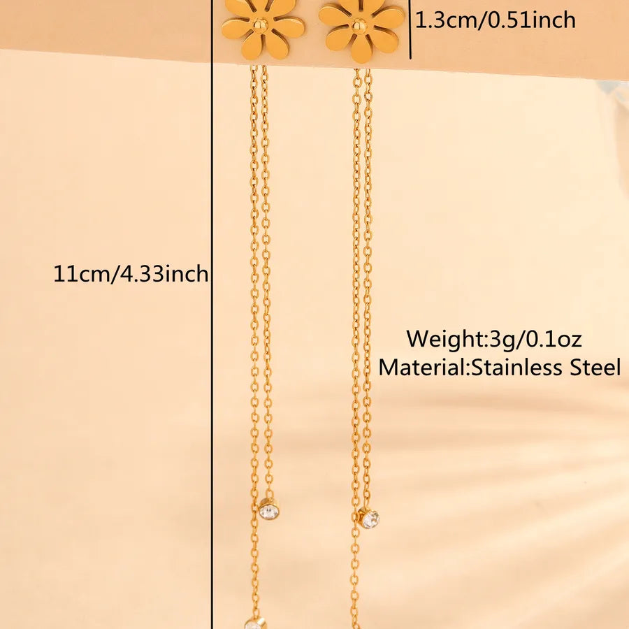 Gold Flower Tassel Earrings for Women