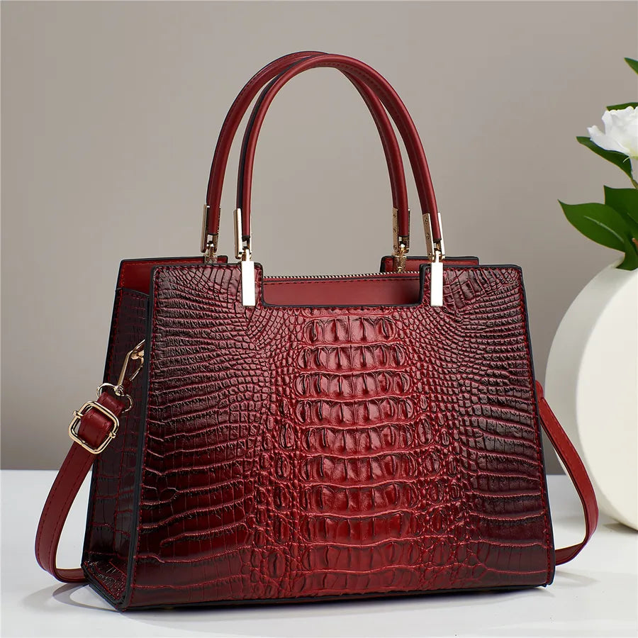 Crocodile Pattern Large Shoulder Handbag