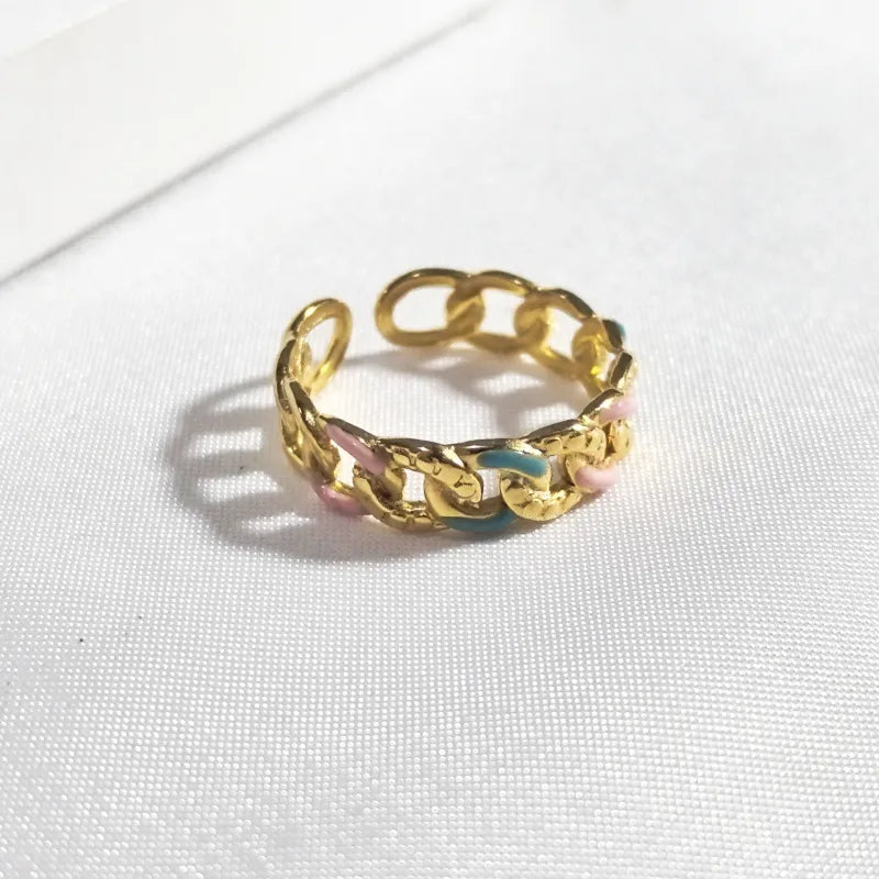 Gold Stainless Steel Open Ring – Cross Design