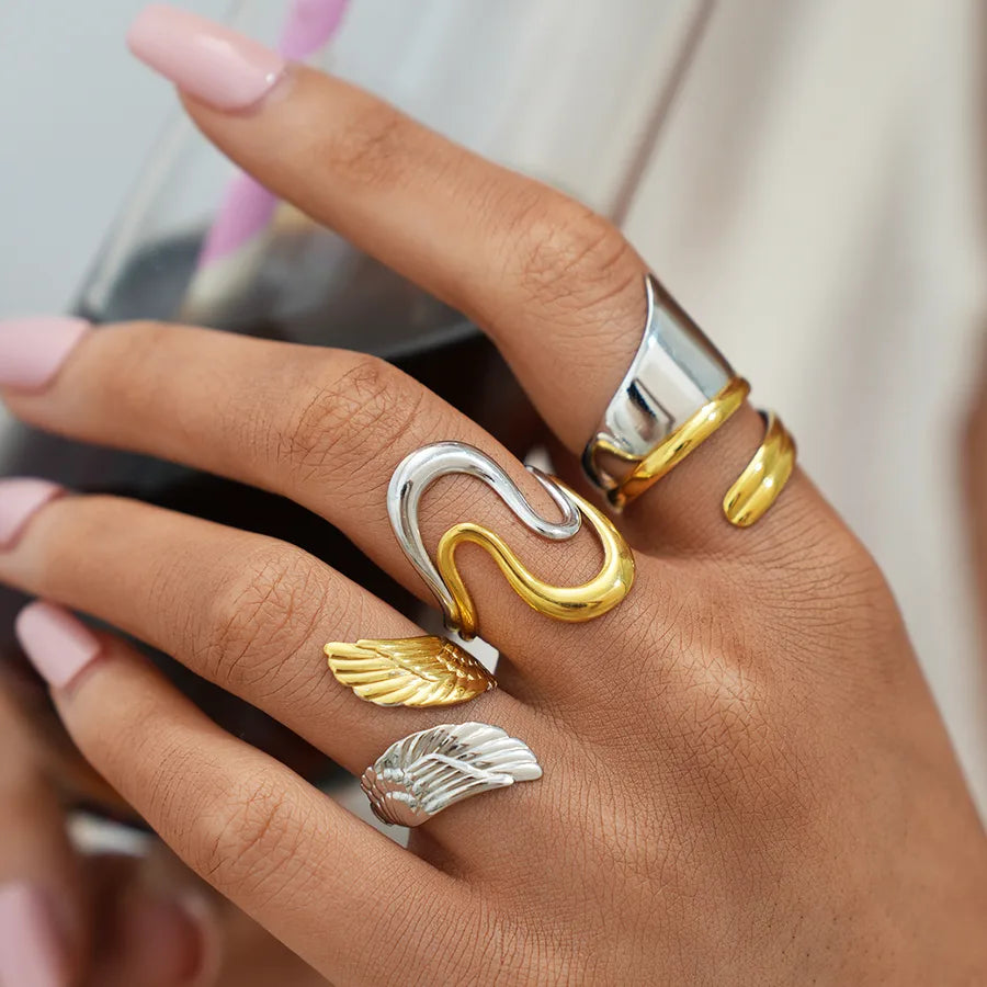 18K Gold Plated Geometric Open Ring for Women