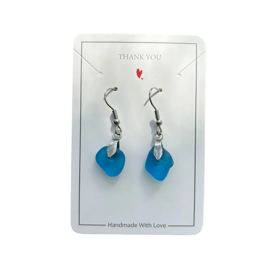 Sea Glass Dangle Earrings with Stainless Steel Hooks