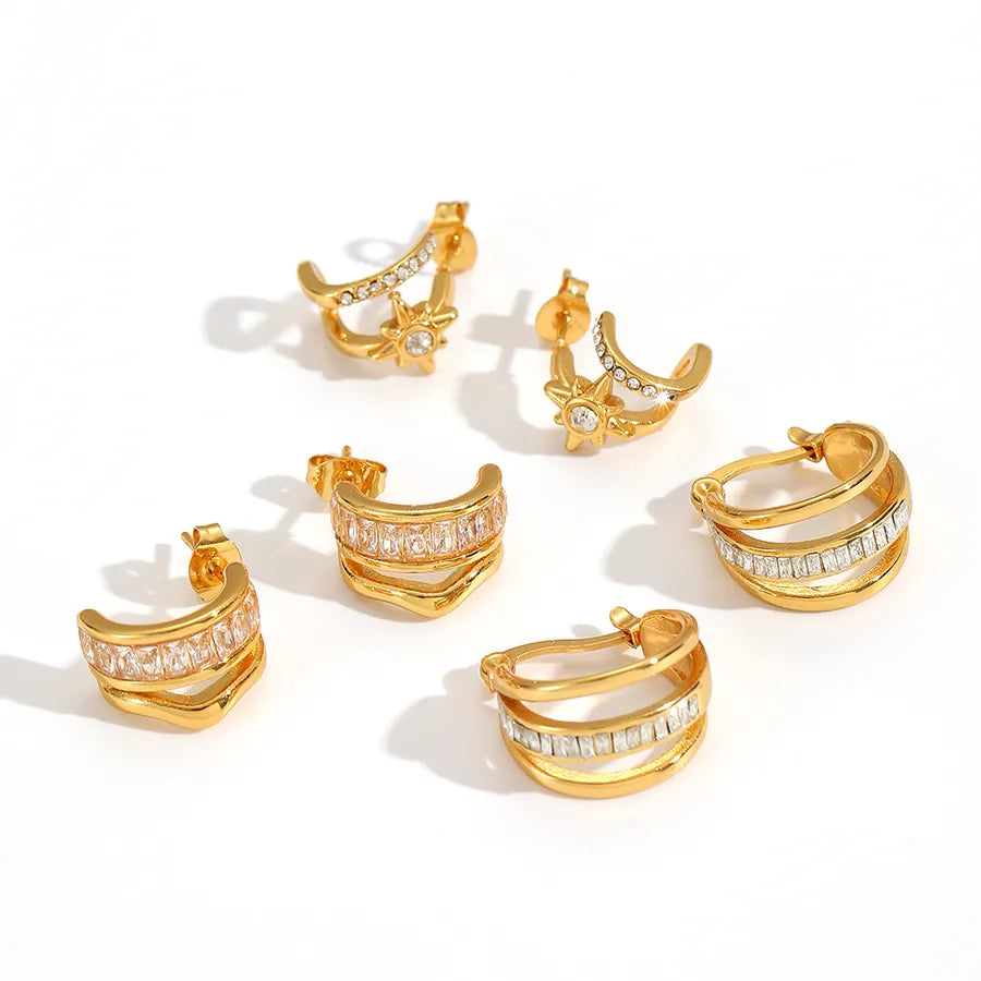 18K Gold-Plated Geometric C-Shaped Earrings