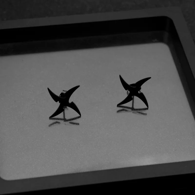 Stainless Steel Windmill Earrings 851 Earrings Black Large Pair
