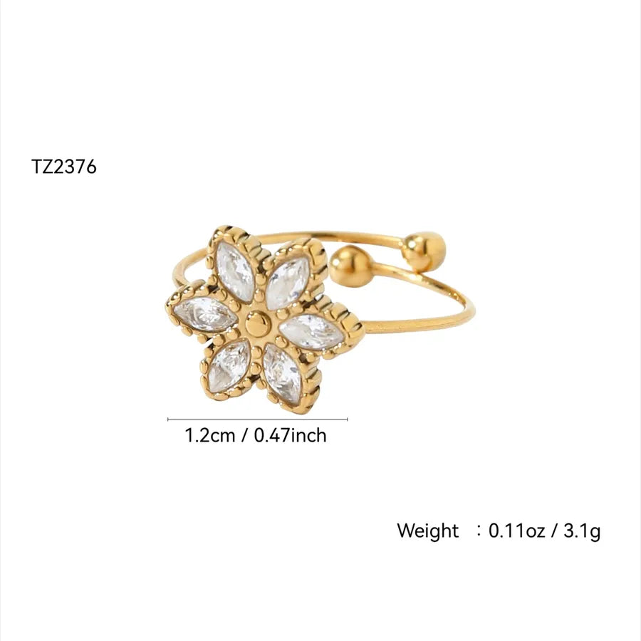 Elegant Floral Zircon Ring in 18K Gold Plated Steel