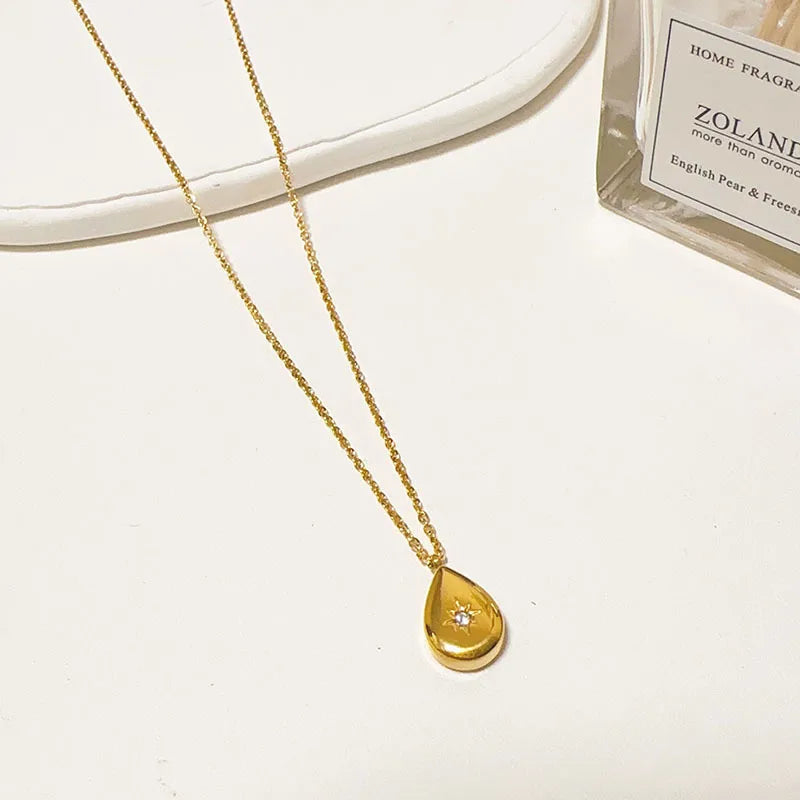 Bohemian Floral Titanium Steel Necklace XL56 Gold Drop Shape