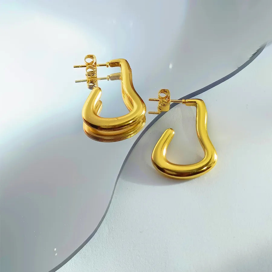 Elegant Gold Titanium Steel Hoop Earrings Gold Earrings 6