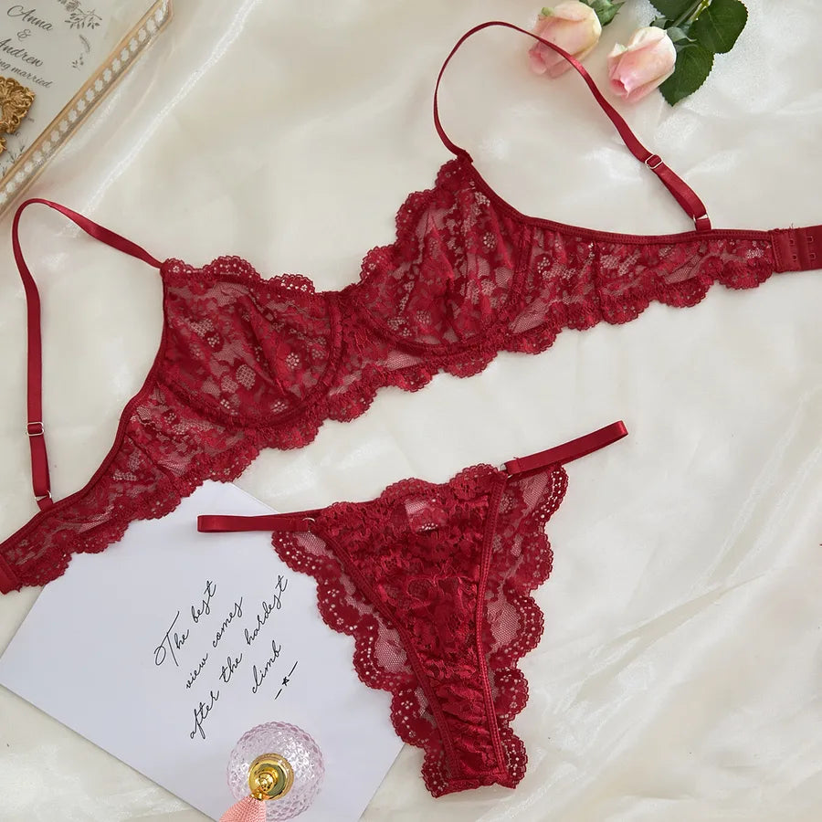 Women's Solid Color Sexy Lingerie Set XL Wine Red