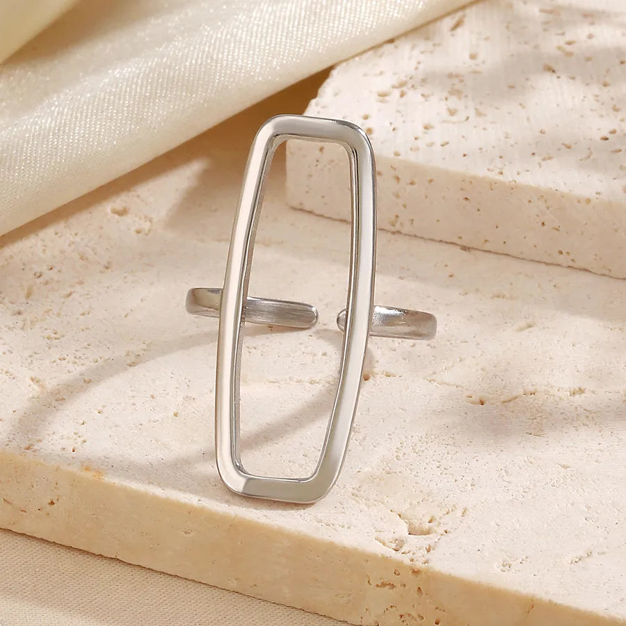 18K Gold Plated Hollow Rectangle Ring for Women