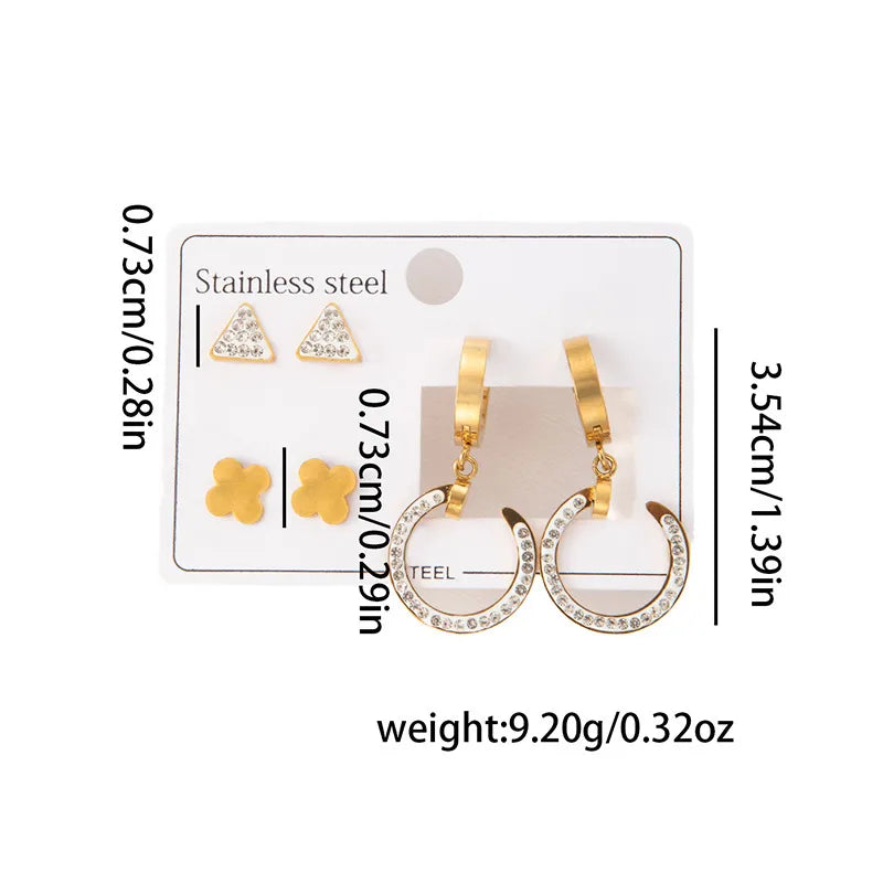 Titanium Steel Heart Earrings for Women Geometric Earrings Set 0963