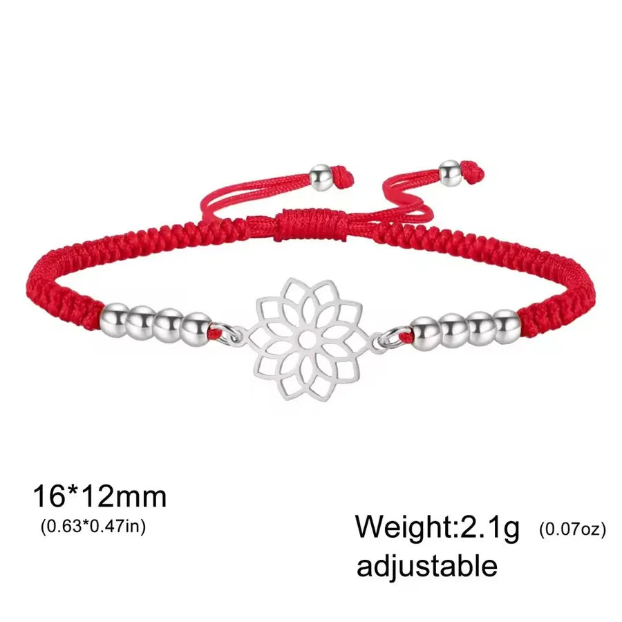 Mandala Lotus Red Rope Bracelet Element 2-steel Color with Red Rope