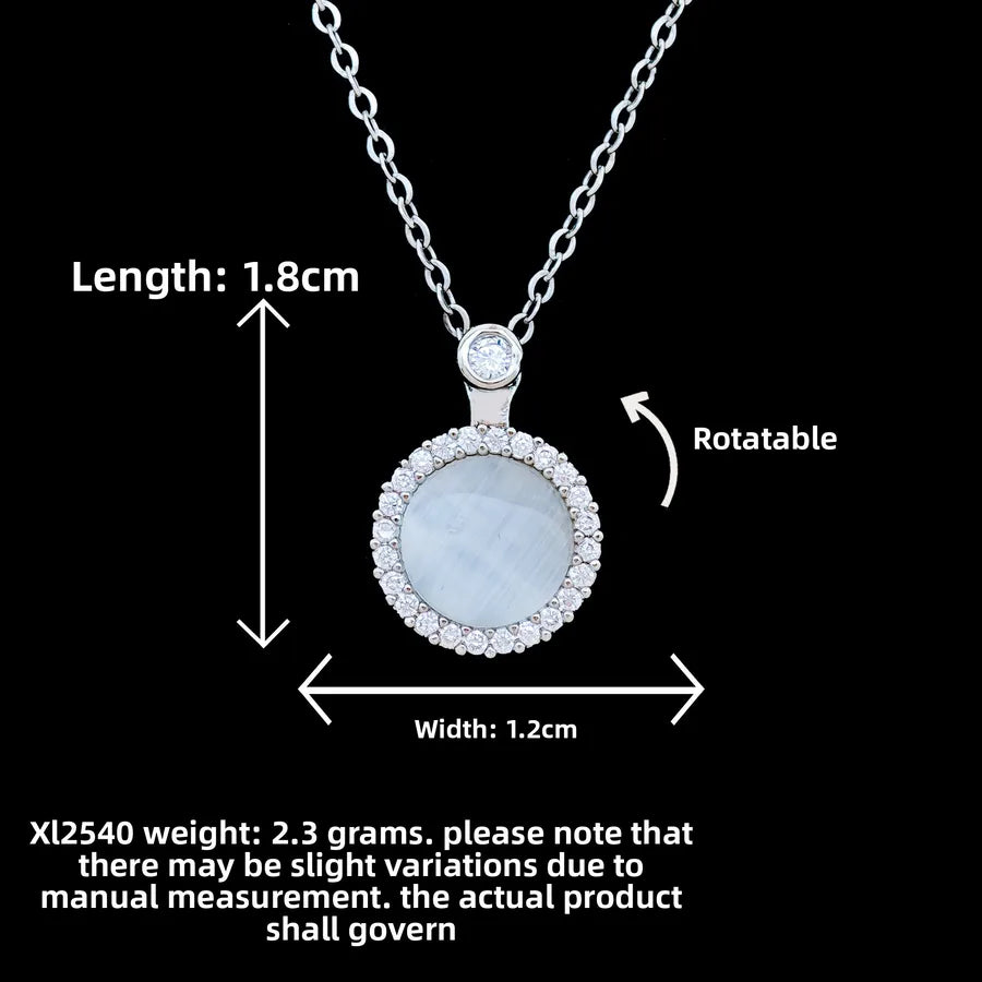 Butterfly & Whale Couple Pendant Necklace XL2540 Rotating Round Medium Cat's Eye Stone Necklace Silver