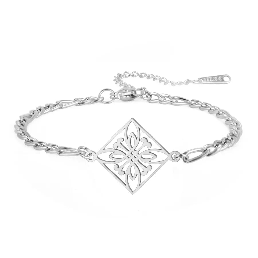 Boho Gold Flower Pendant Friendship Bracelet Steel Color