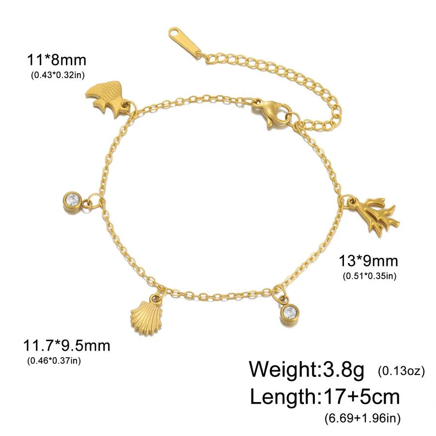 Ocean Starfish Charm Bracelet – Gold & Zircon Gold Shell Tropical Fish Coral
