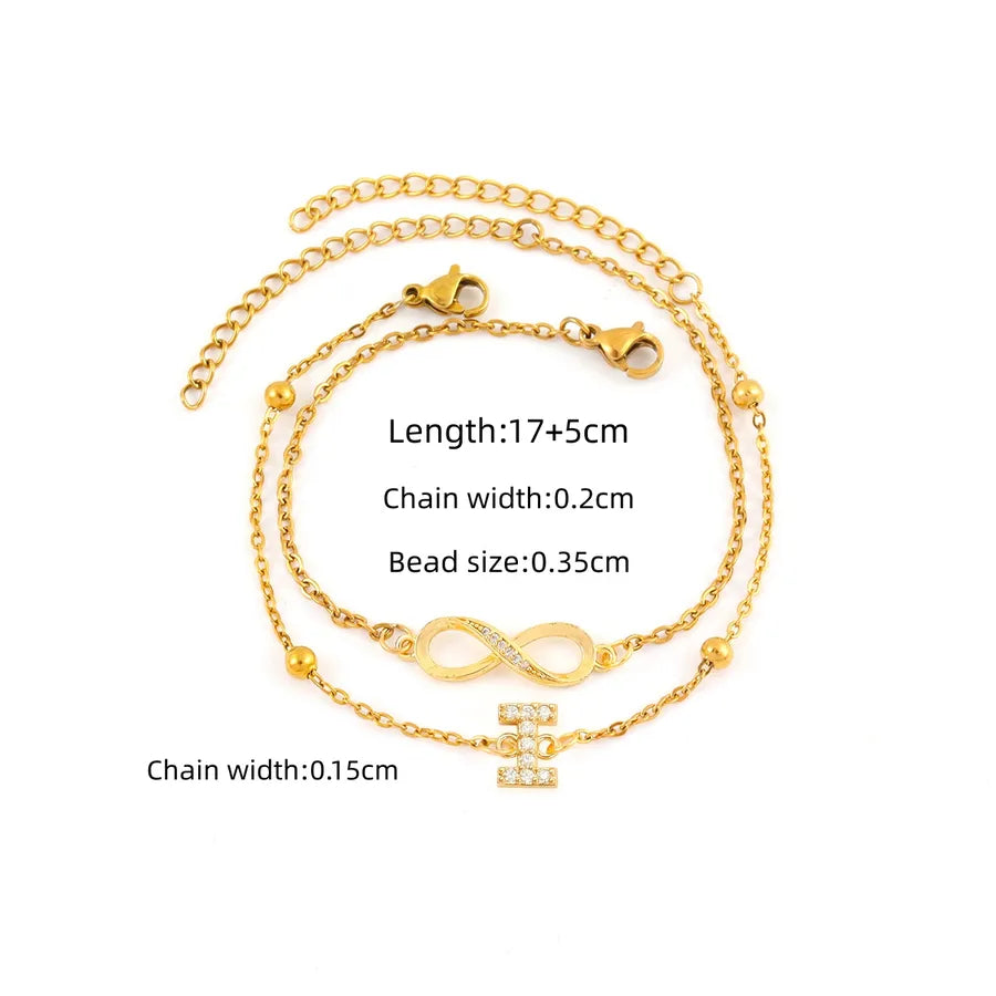 Gold Initial & Infinity Bracelet Set for Women Gold I