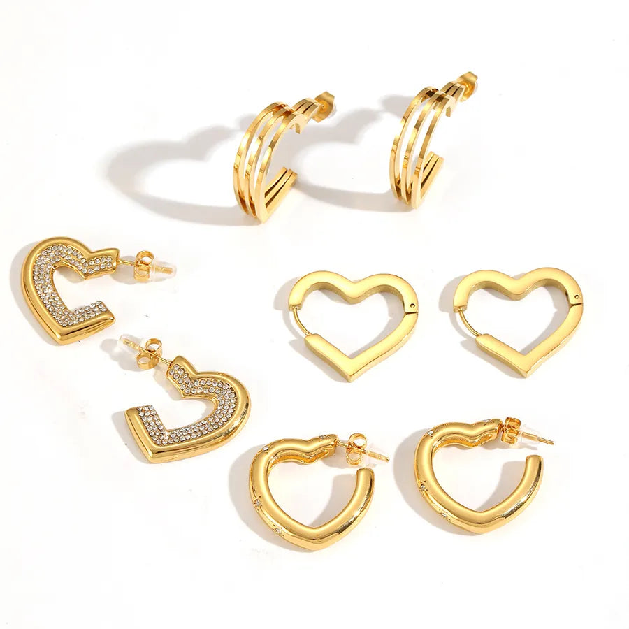 18K Gold Heart Stud Earrings for Women