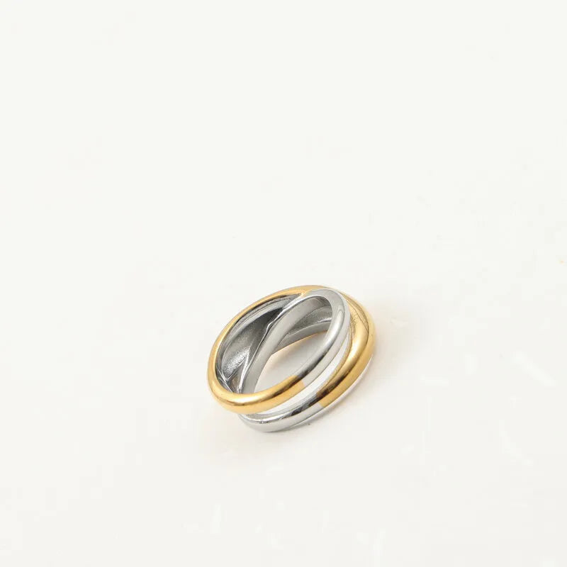 Bicolor Titanium Steel Geometric Ring