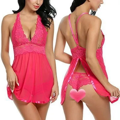 Women's Halter Neck Sexy Lingerie Rose Red