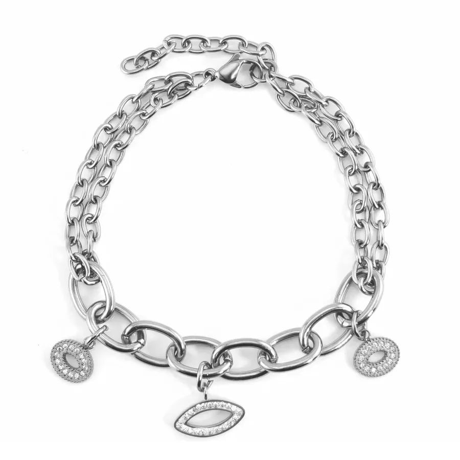 Unisex Titanium Steel Geometric Bracelet Steel Color Pendant Handmade Chain 19+4cm