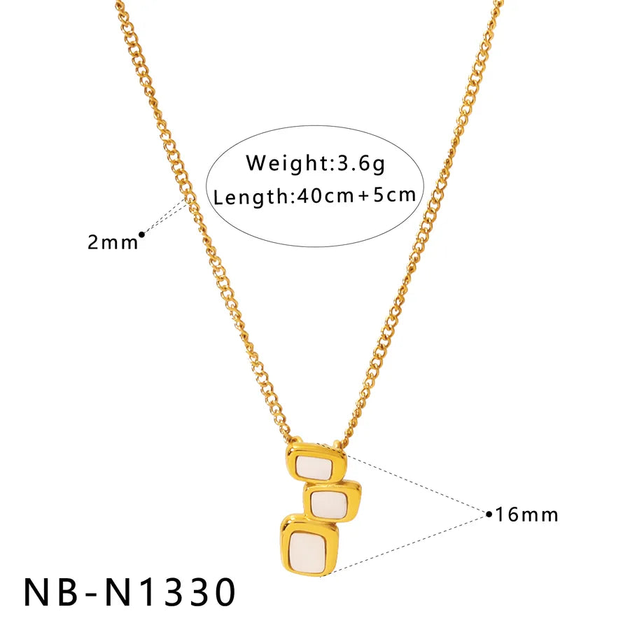 Gold Geometric Pendant Necklace with Shell & Zircon NB-N1330