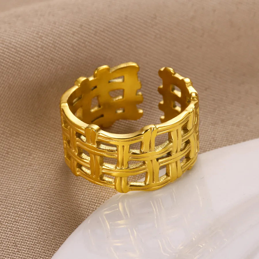 18K Gold PVD Geometric Stainless Steel Open Ring