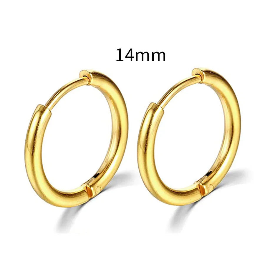 Men's Stainless Steel Round Hoop Earrings Gold 14mm
