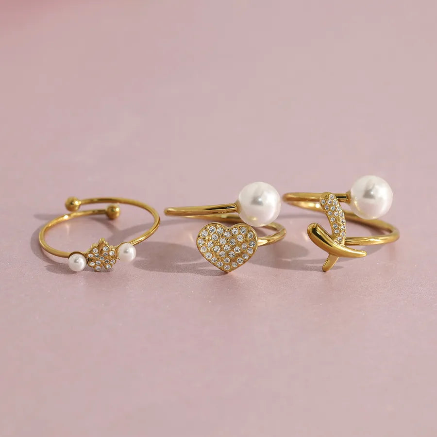 18K Gold Pearl & Diamond Titanium Steel Ring