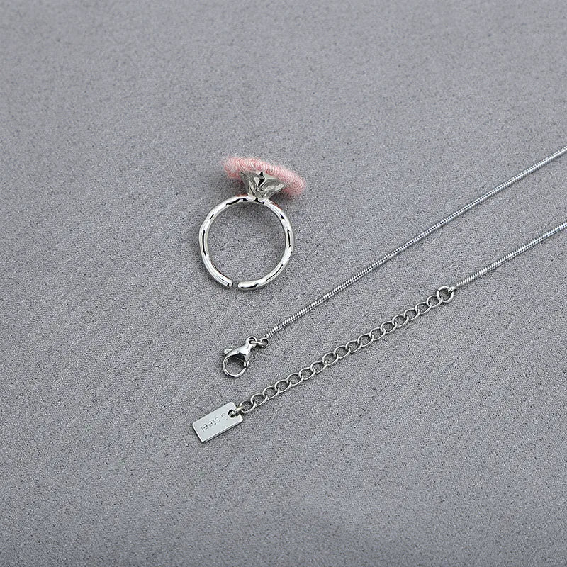 Pink Heart Zircon Necklace & Ring Set