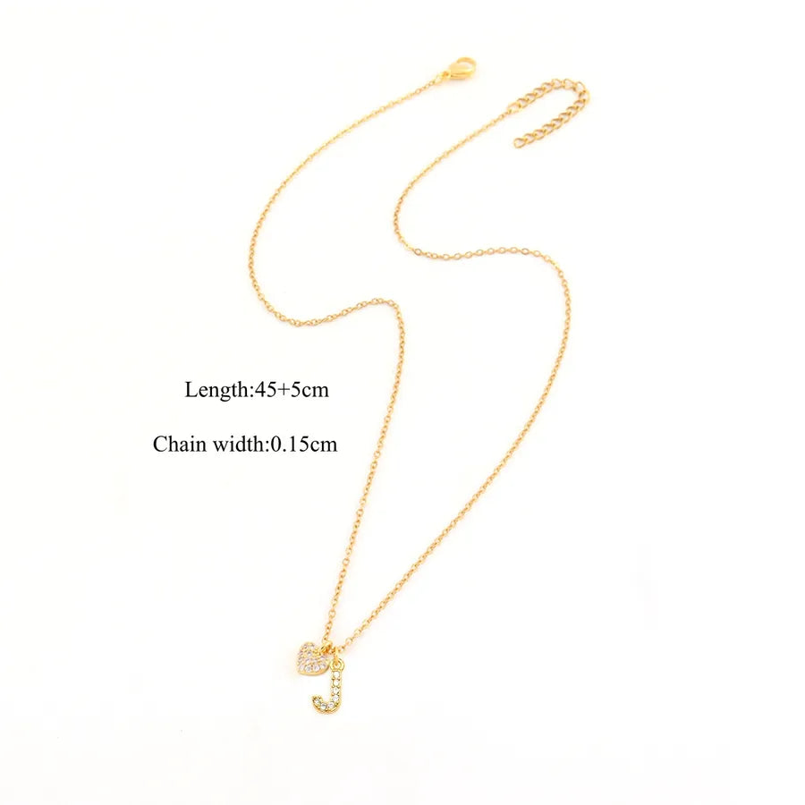 18K Gold Plated Heart Letter Pendant Necklace Gold j