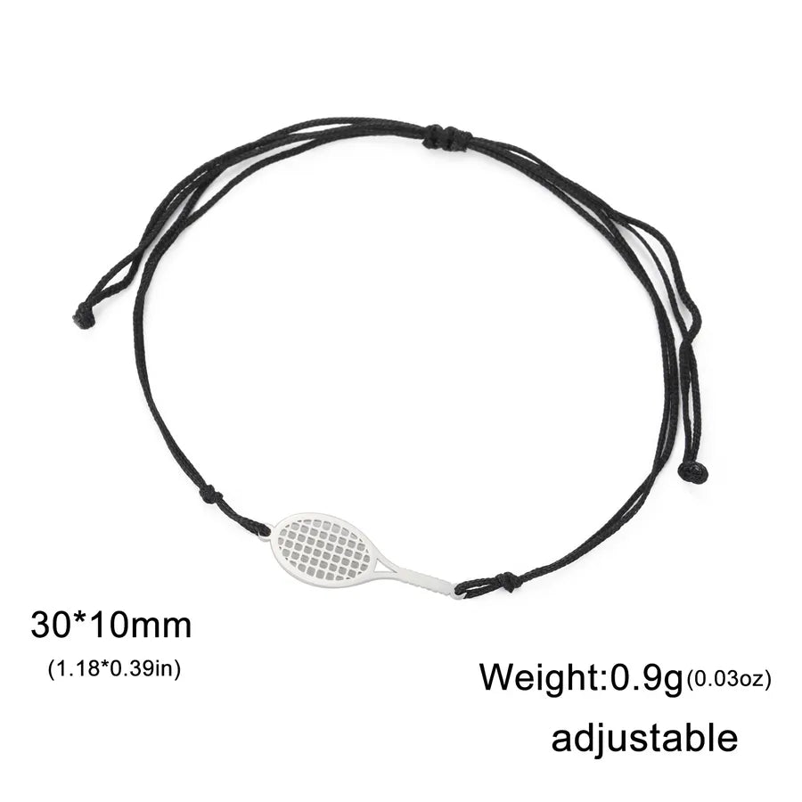 Stainless Steel Sports Pendant Bracelet Steel Color Racket-Black Rope
