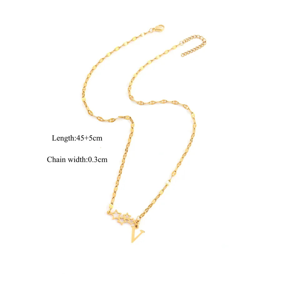 18K Gold Plated Letter & Star Pendant Necklace Gold V