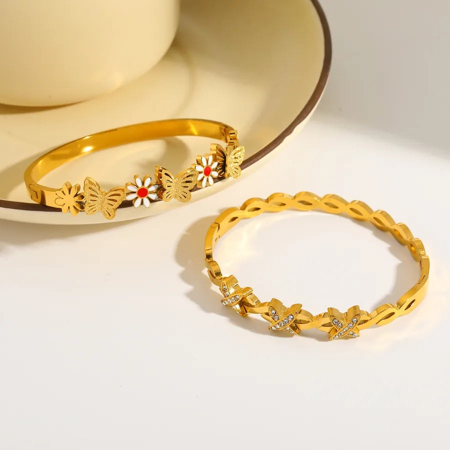 18K Gold Plated Butterfly & Flower Bracelet