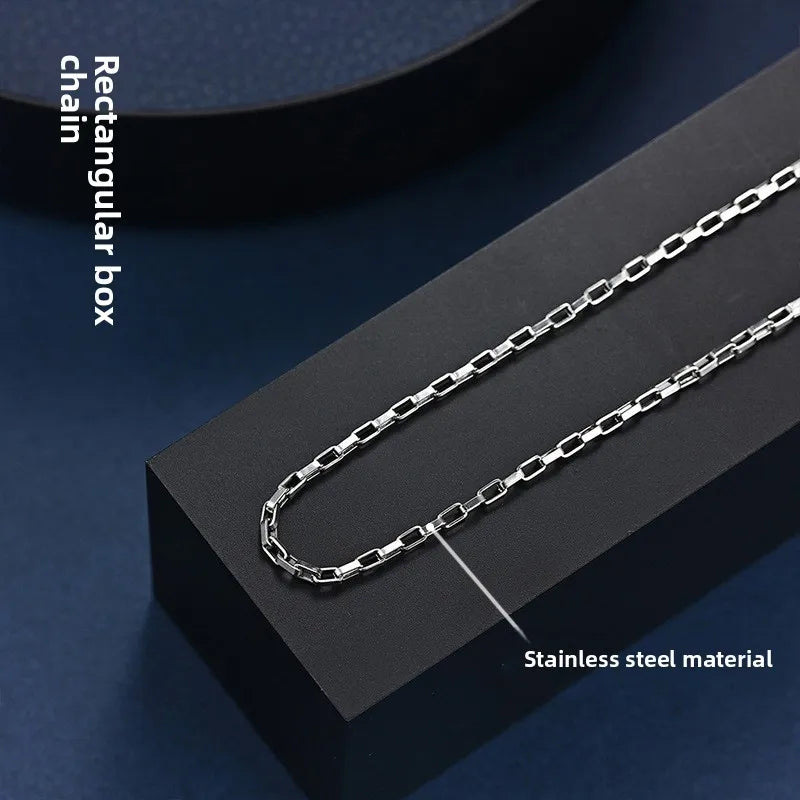 Unisex Long Box Pendant Necklace – Stainless Steel