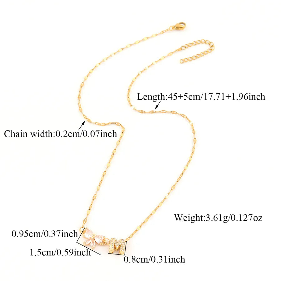 Gold Letter & Bow Pendant Necklace – Stainless Steel