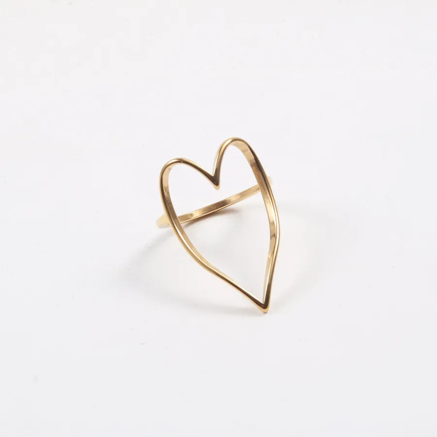 18K Gold Heart Titanium Steel Ring