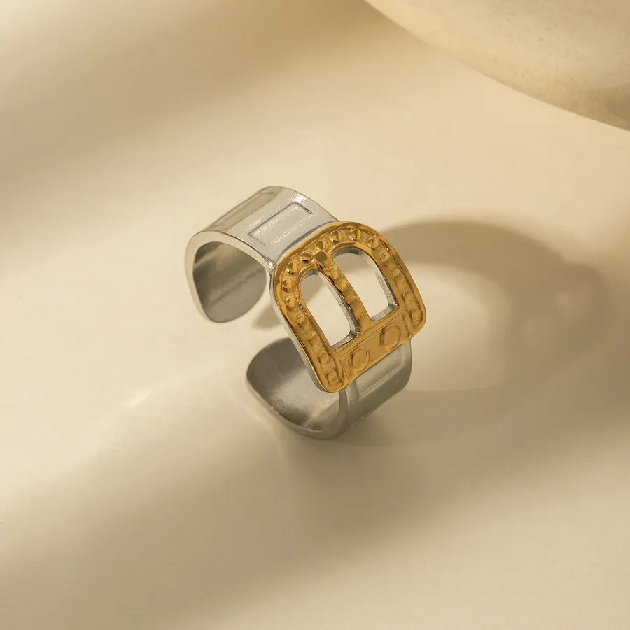 14K Gold Bow Knot Shell Open Ring Adjustable Opening Gold and Silver Two-tone B Open Adjustable Ring