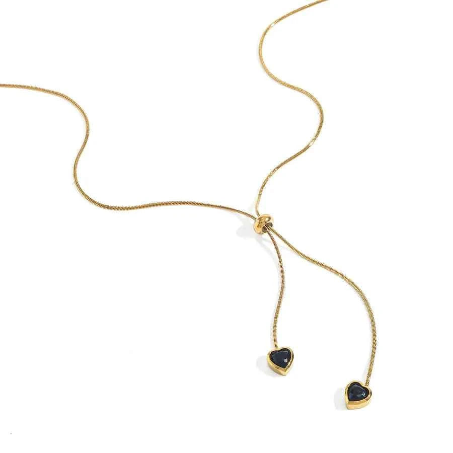 18K Gold Heart Zircon Stainless Steel Necklace