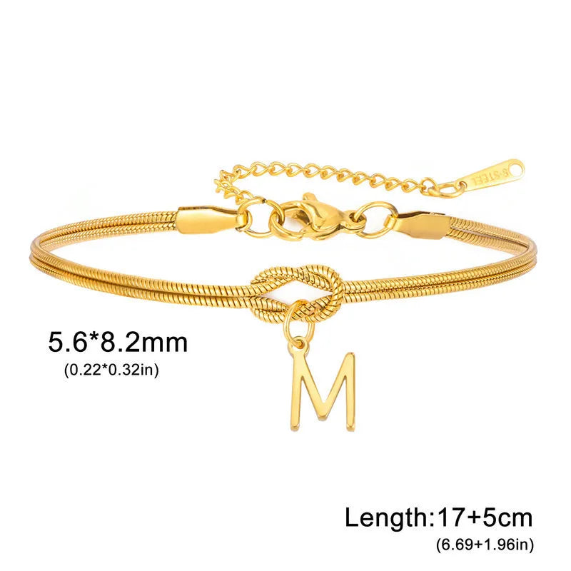 Double Layer Stainless Steel Letter Bracelet Letter M ( Gold )