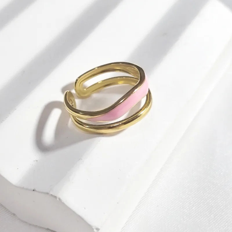 18K Gold Plated Open Curve Stainless Steel Ring Pink