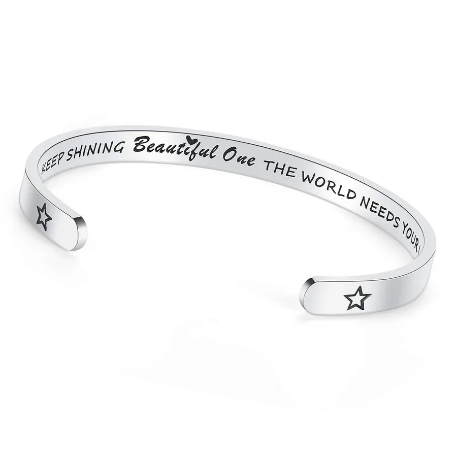 Retro Heart Stainless Steel Bangle 47-Keep Shining Beautiful One the World_yyt