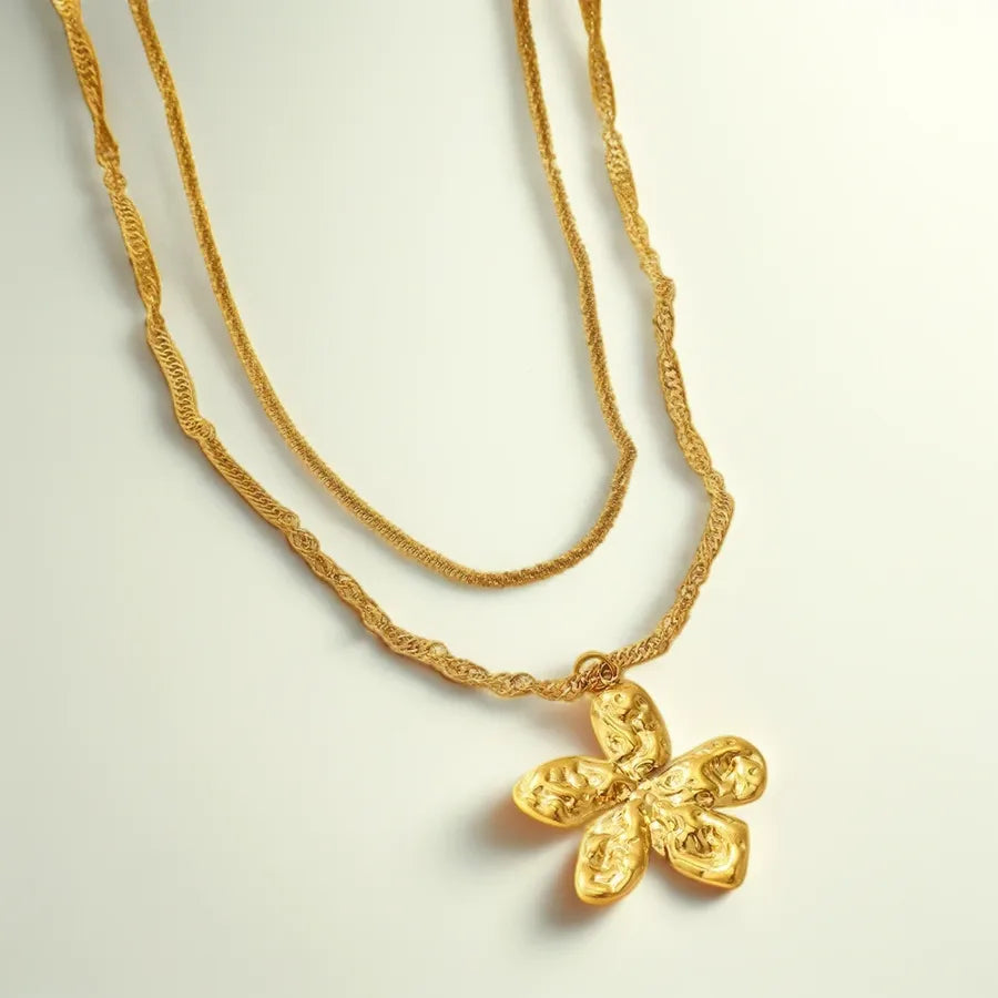 Gold Plated Stainless Steel Layered Pendant Necklace