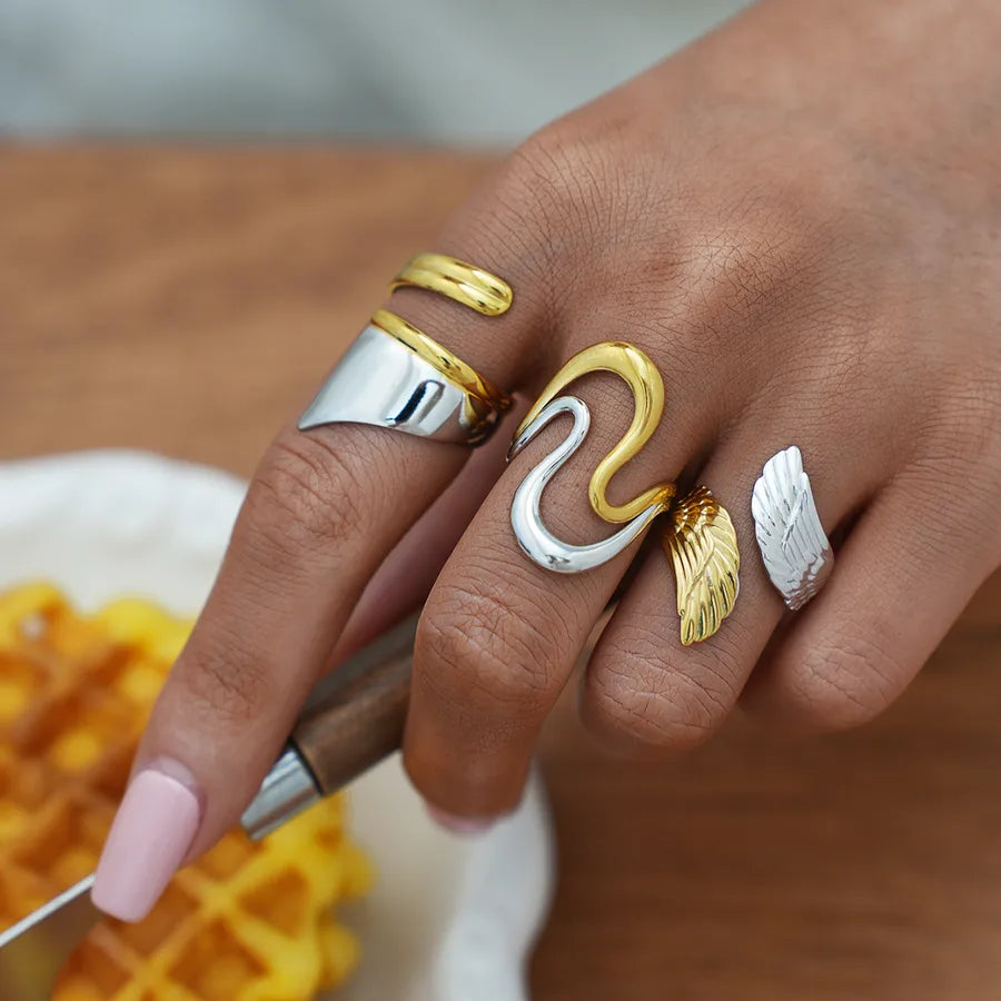 18K Gold Plated Geometric Open Ring for Women