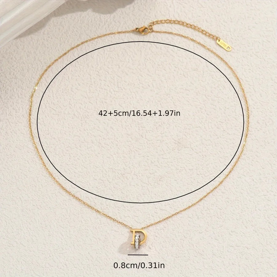 Gold Letter D Necklace with Zircon – Stainless Steel