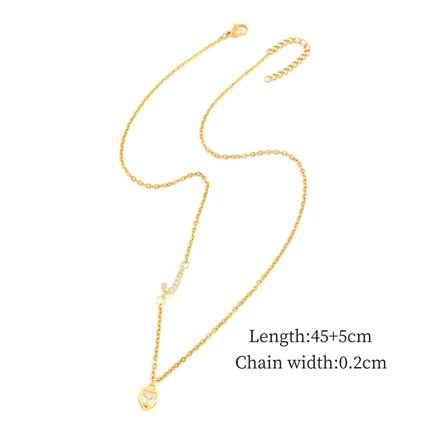 Gold Heart Letter Pendant Necklace Gold j