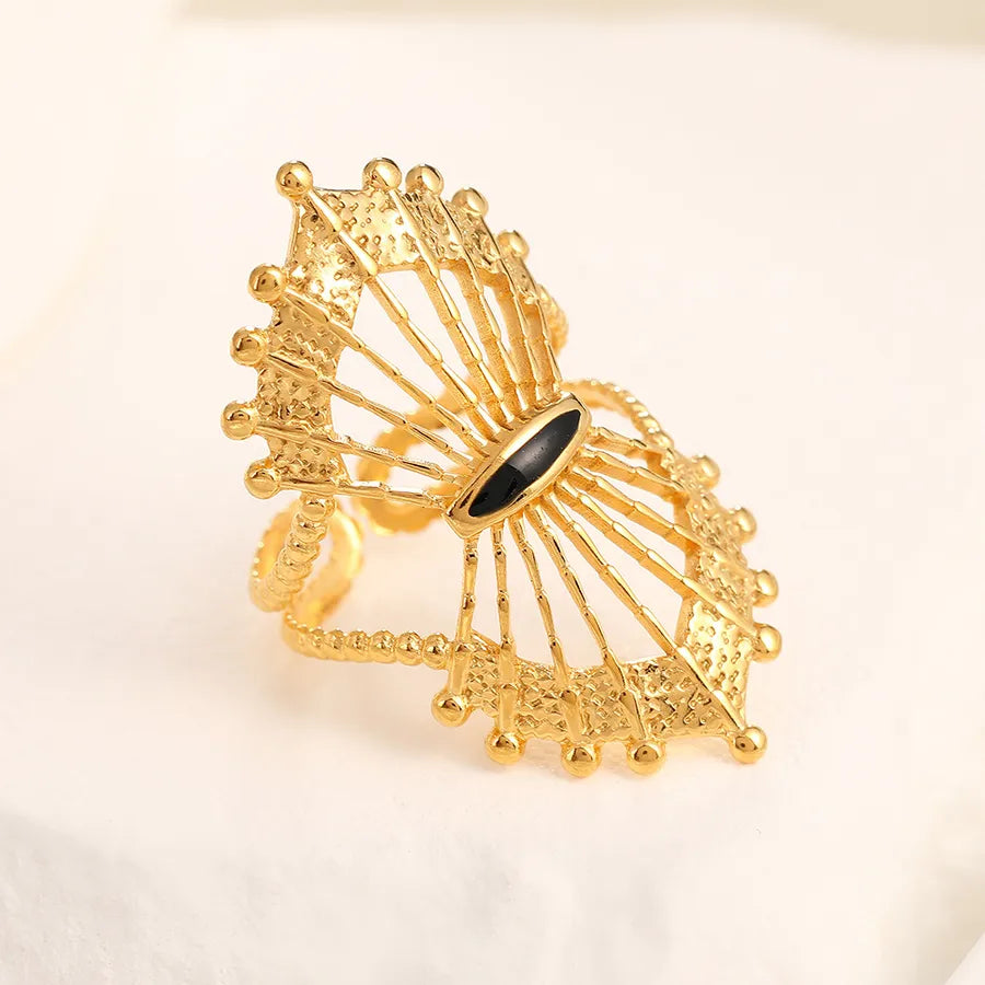 Adjustable Gold Crown Ring in Stainless Steel Adjustable Opening 18k real gold fan-shaped black eyes