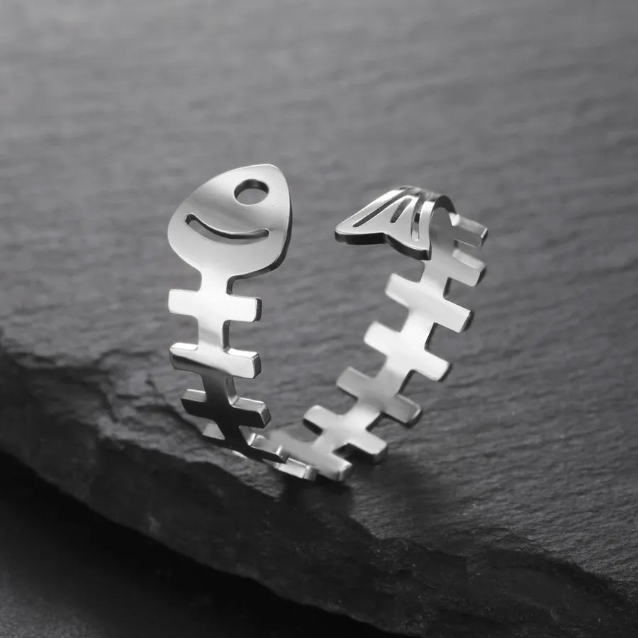 Gold Fishbone Adjustable Stainless Steel Ring