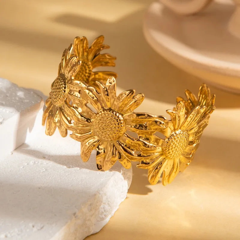 18K Gold Plated Wide Titanium Steel Bracelet