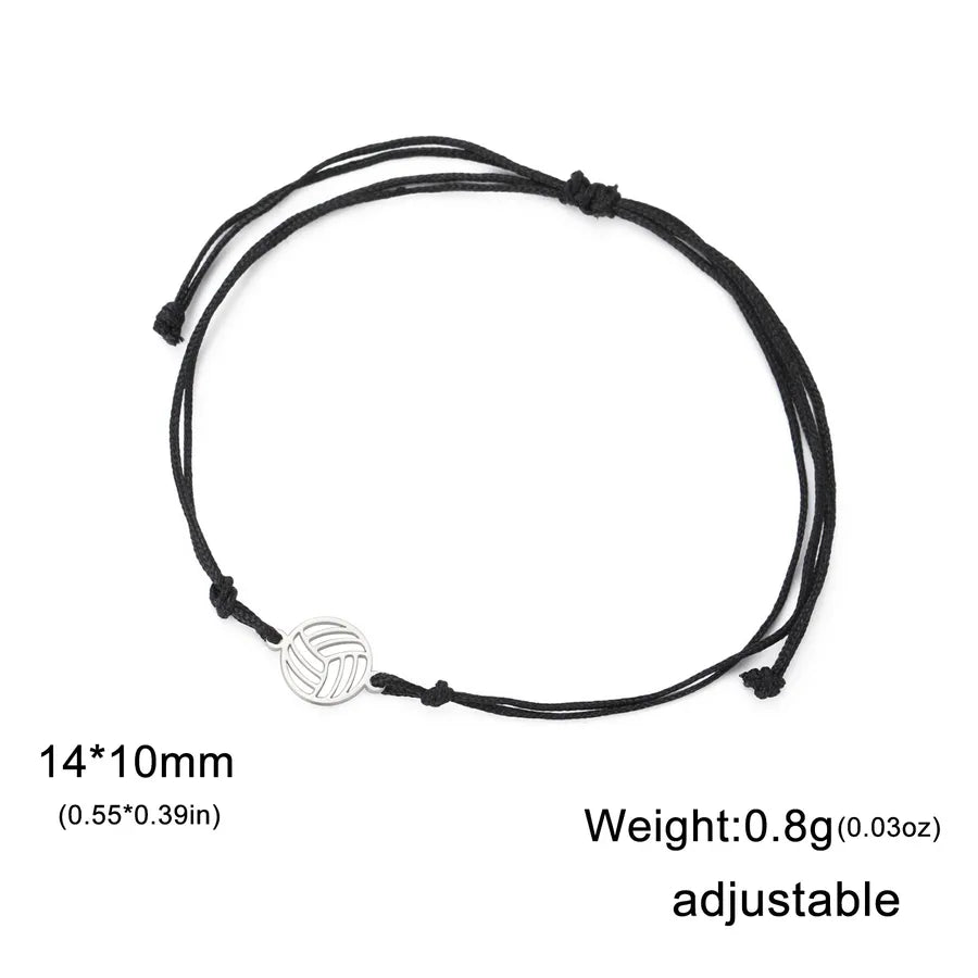 Stainless Steel Sports Pendant Bracelet Steel Color Volleyball 1-Black Rope