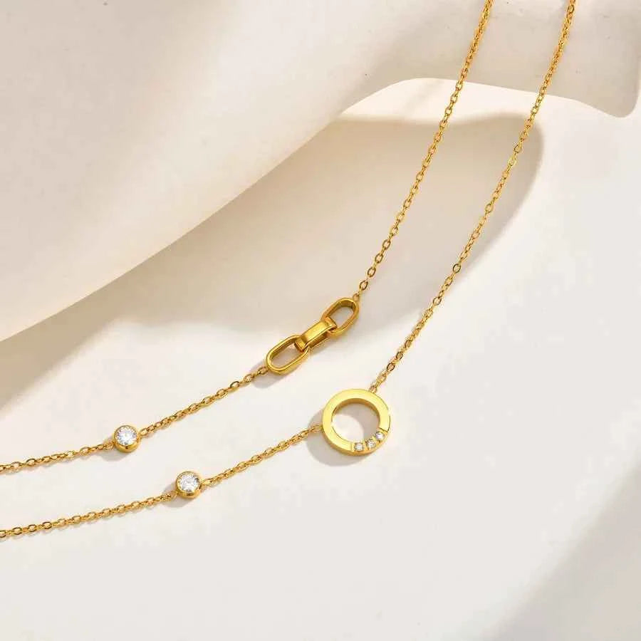 Geometric Zircon Necklace – 18K Gold Plated Steel